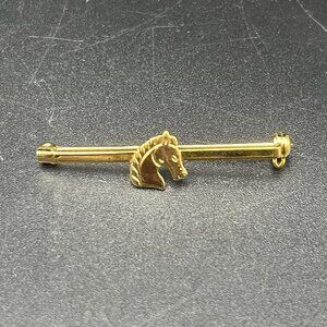 Gold Tone Horse Head Ratcatcher Stock Tie Pin Brooch NOS